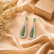 18K Gold Emerald Diamond Drop Earrings