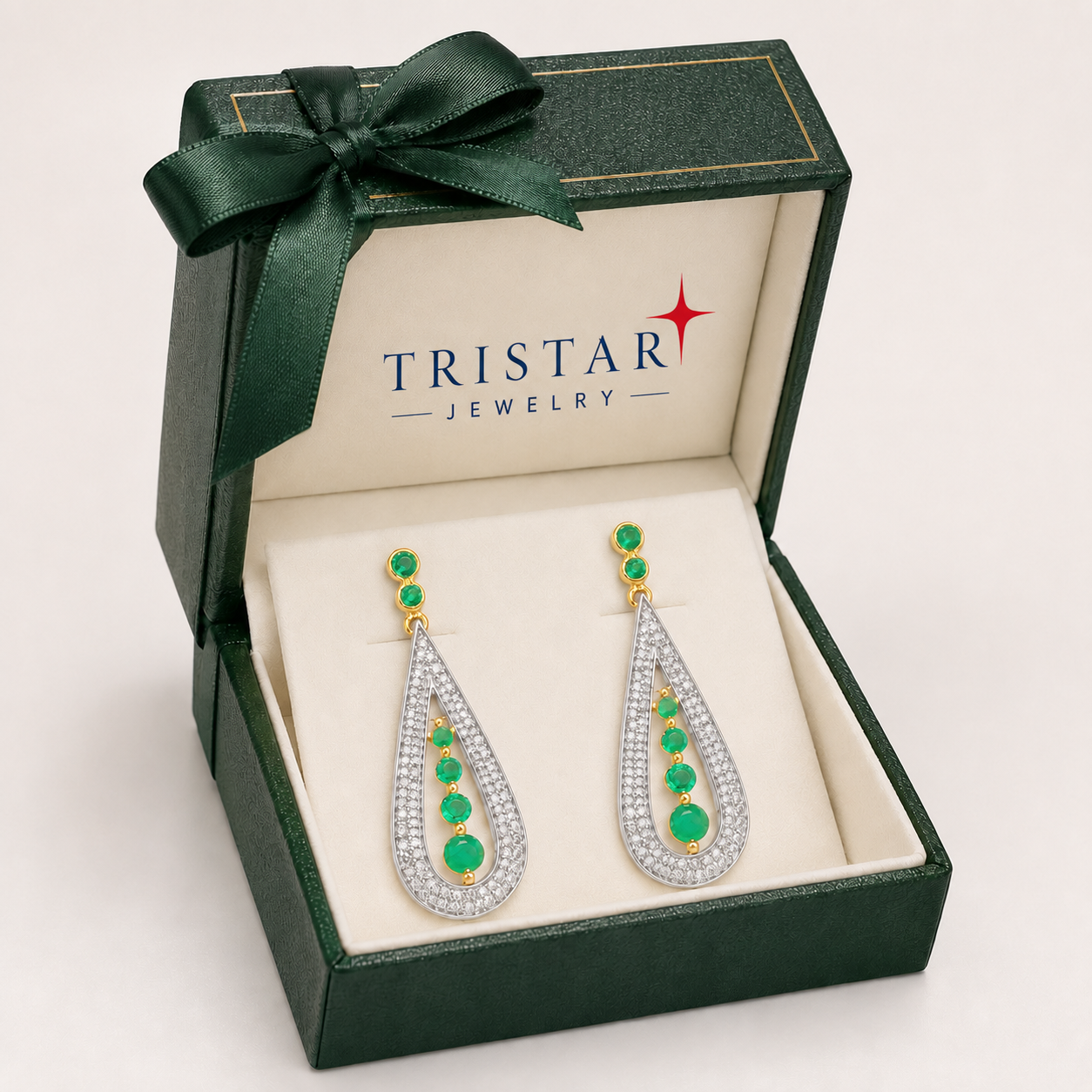 18K Gold Emerald Diamond Drop Earrings