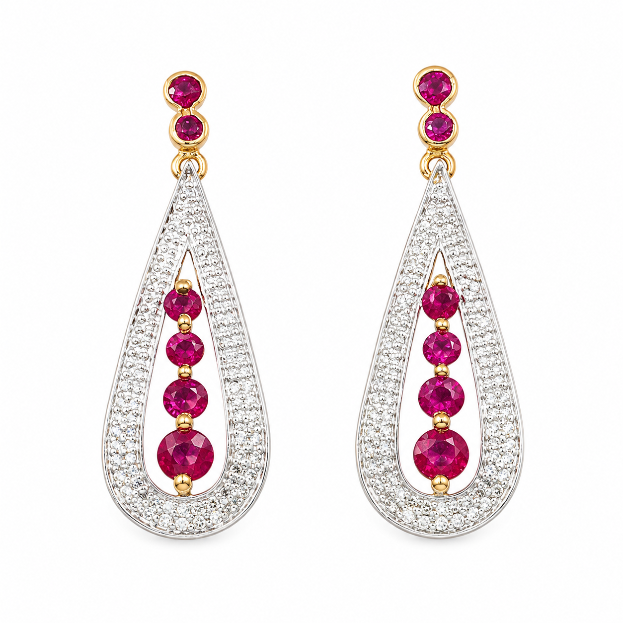 18K Gold Ruby Diamond Earrings