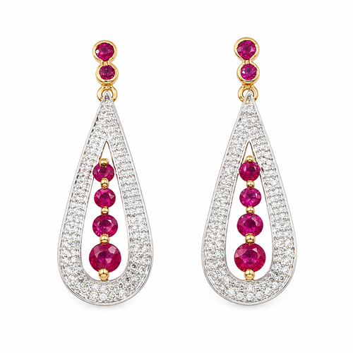 18K Gold Ruby Diamond Earrings