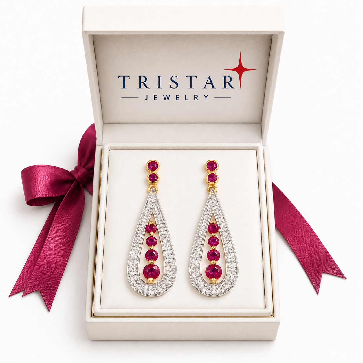 18K Gold Ruby Diamond Earrings