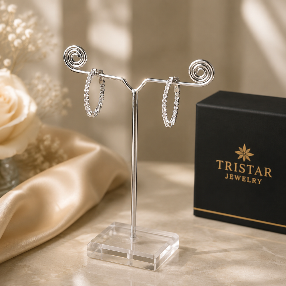 Silver CZ Hoop Earrings