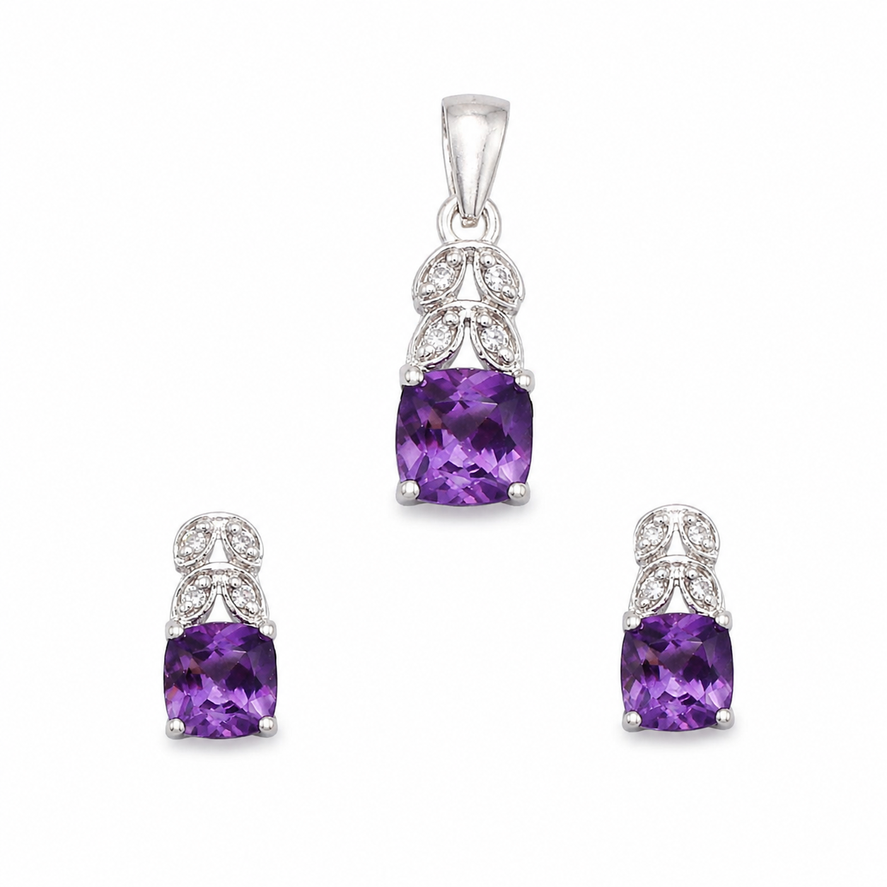 Gold Amethyst Diamond Pendant Set