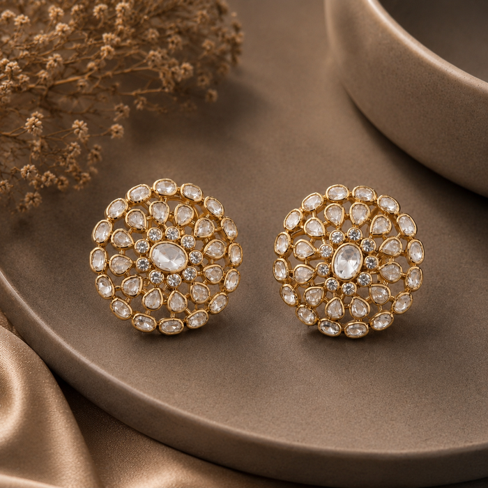 Silver Handmade Polki Traditional Earrings
