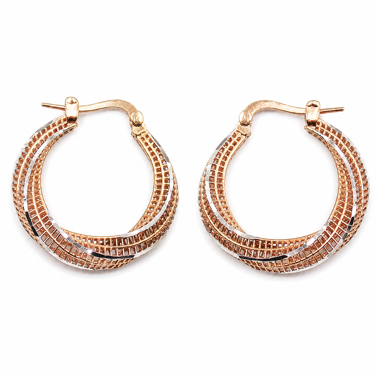 18k Rose Gold 2 Tone Hoop Earrings
