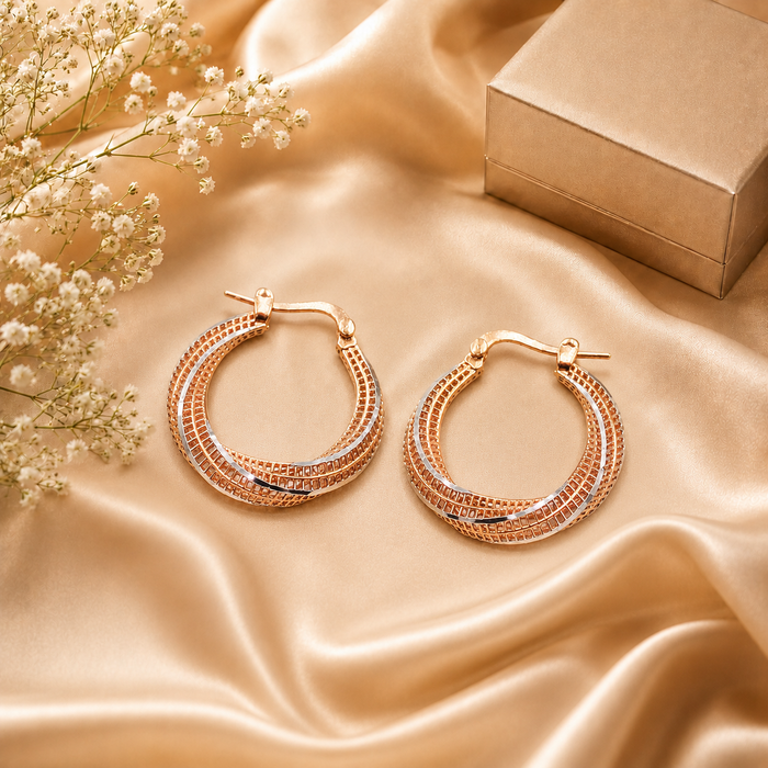 18k Rose Gold 2 Tone Hoop Earrings
