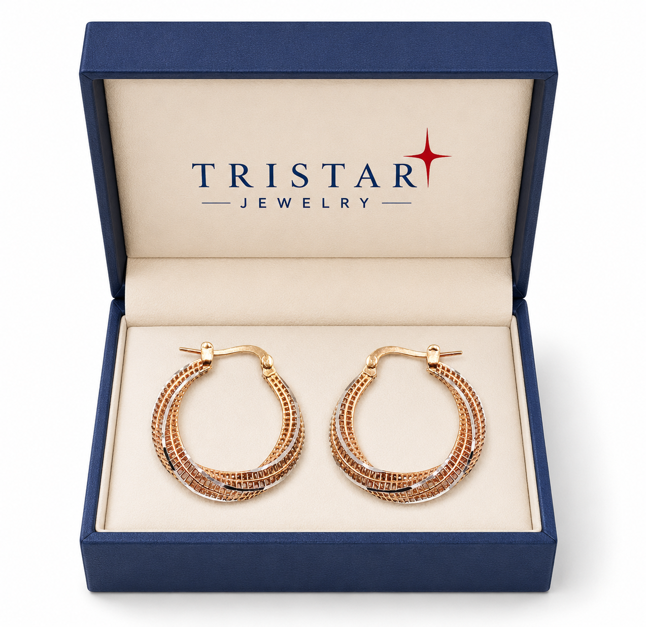 18k Rose Gold 2 Tone Hoop Earrings