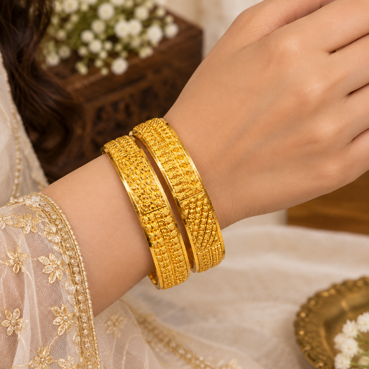 22K Gold Intricate Filigree Designer Bangles