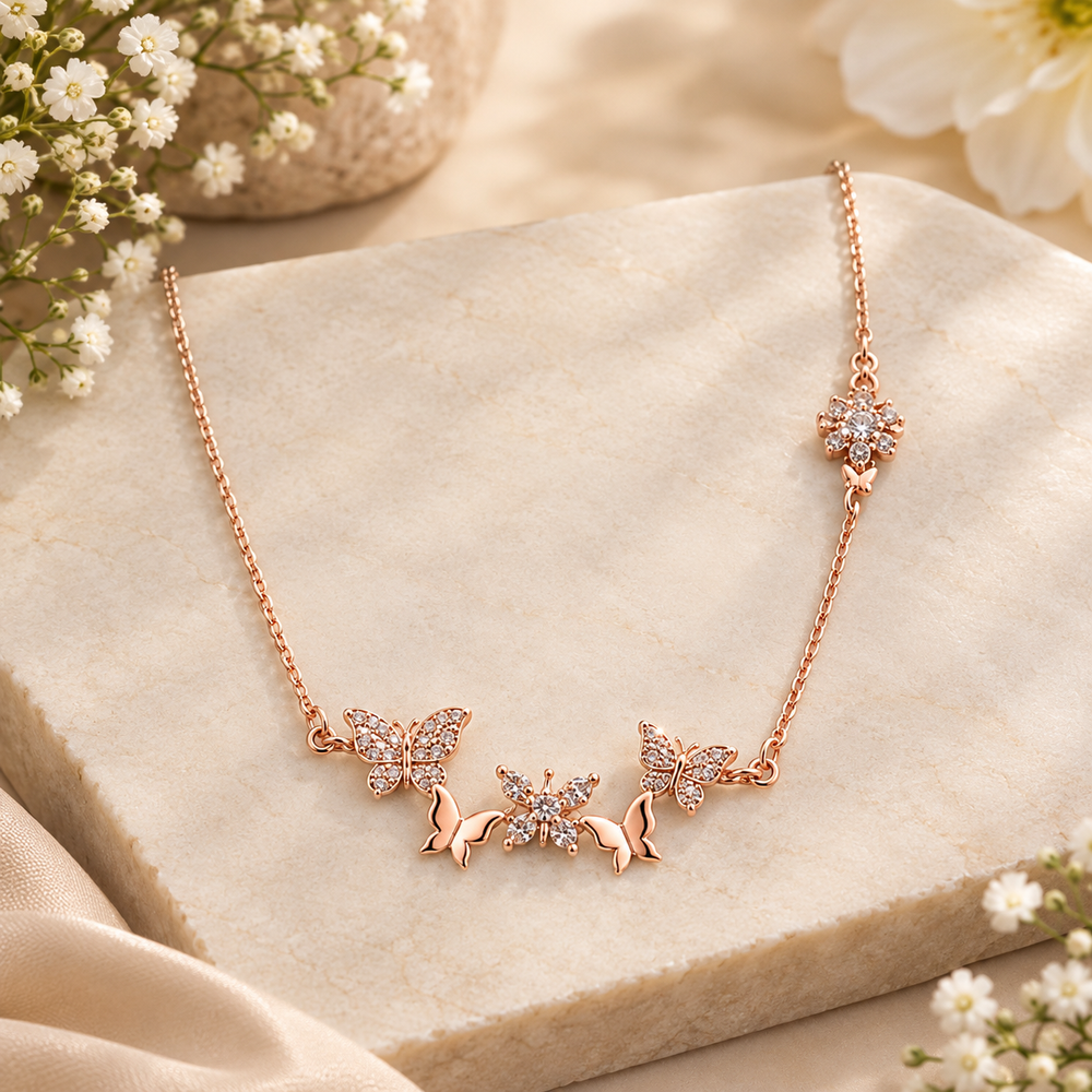 Silver Rose Gold Butterfly Necklace