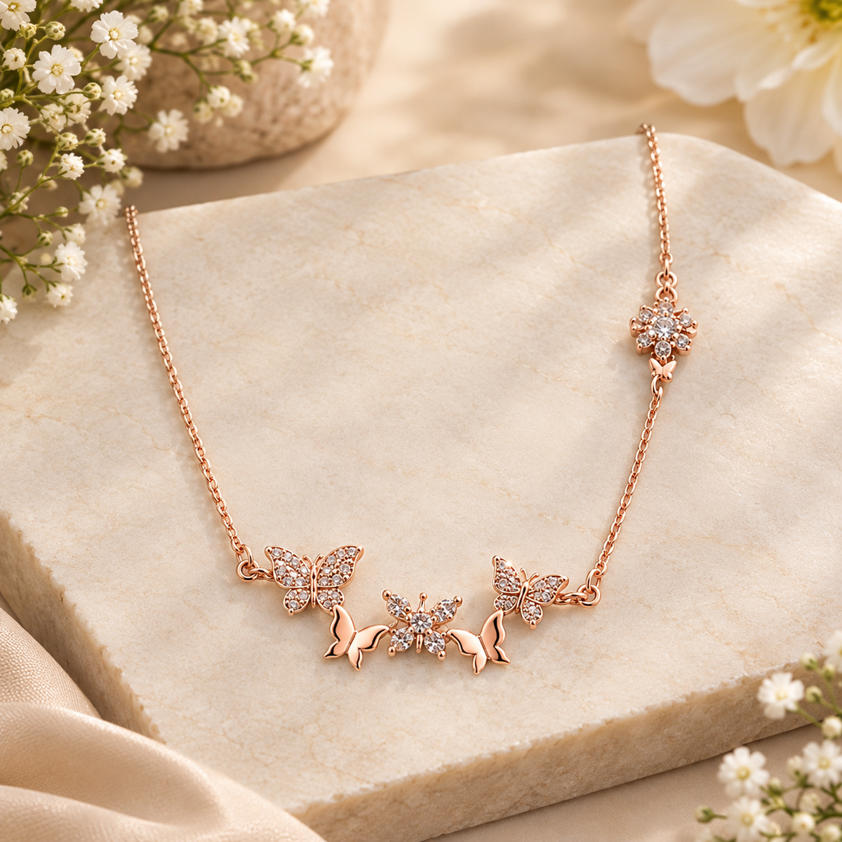 Silver Rose Gold Butterfly Necklace