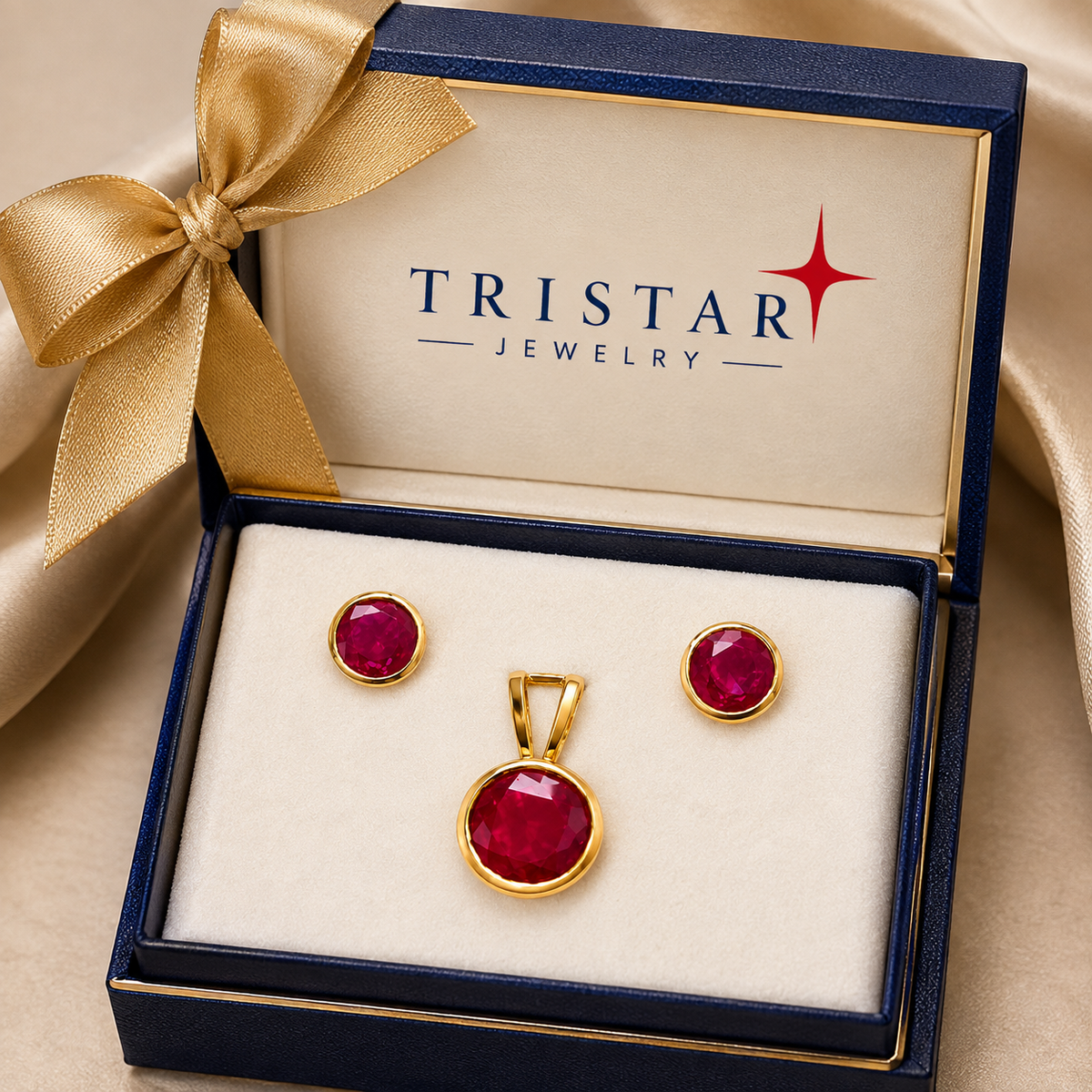 Ruby Elegance Sterling Silver Jewelry Set