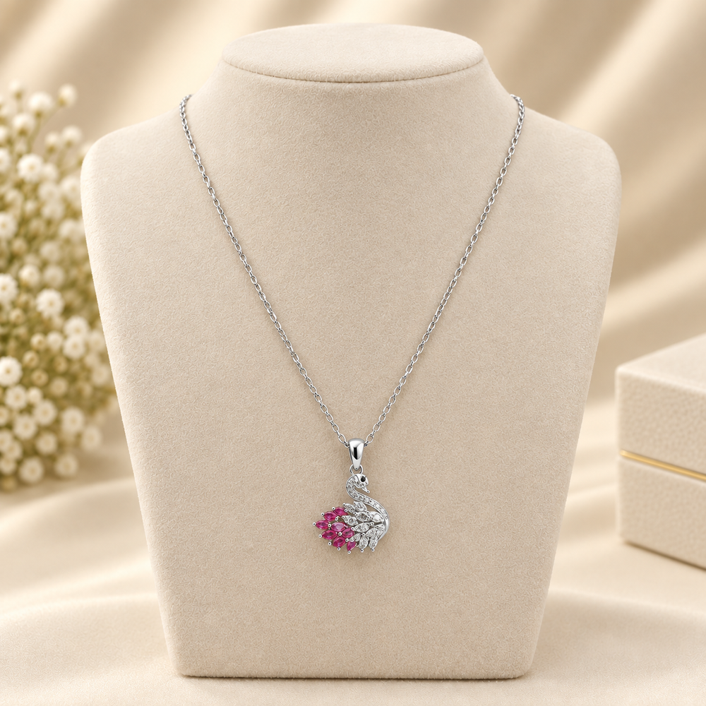 Silver Pink Swan Chain Necklace