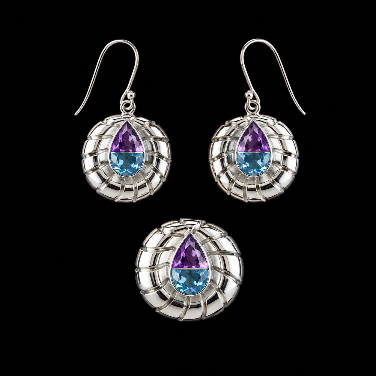 Luxury Silver Amethyst & Blue Topaz Jewelry Set