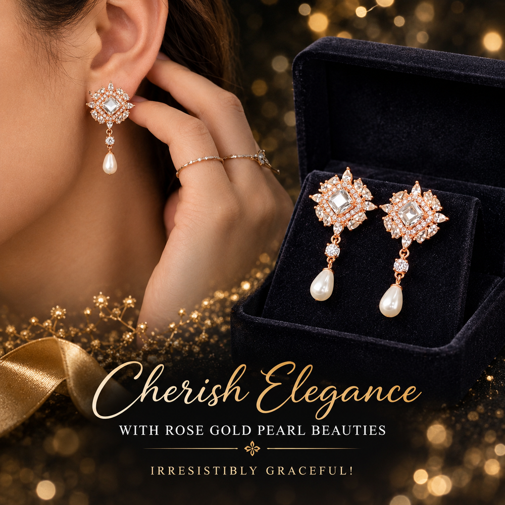 Rose Gold Pearl Drop Earrings