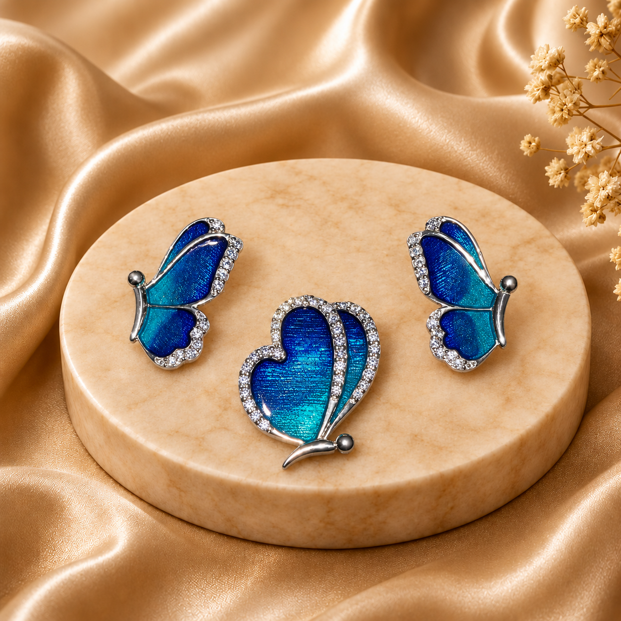 Butterfly Enamel Pendant & Earrings Jewelry Set