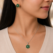 Green Emerald Floral Pendant & Earrings Jewelry Set