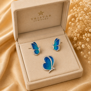 Butterfly Enamel Pendant & Earrings Jewelry Set