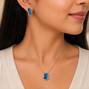 Butterfly Enamel Pendant & Earrings Jewelry Set