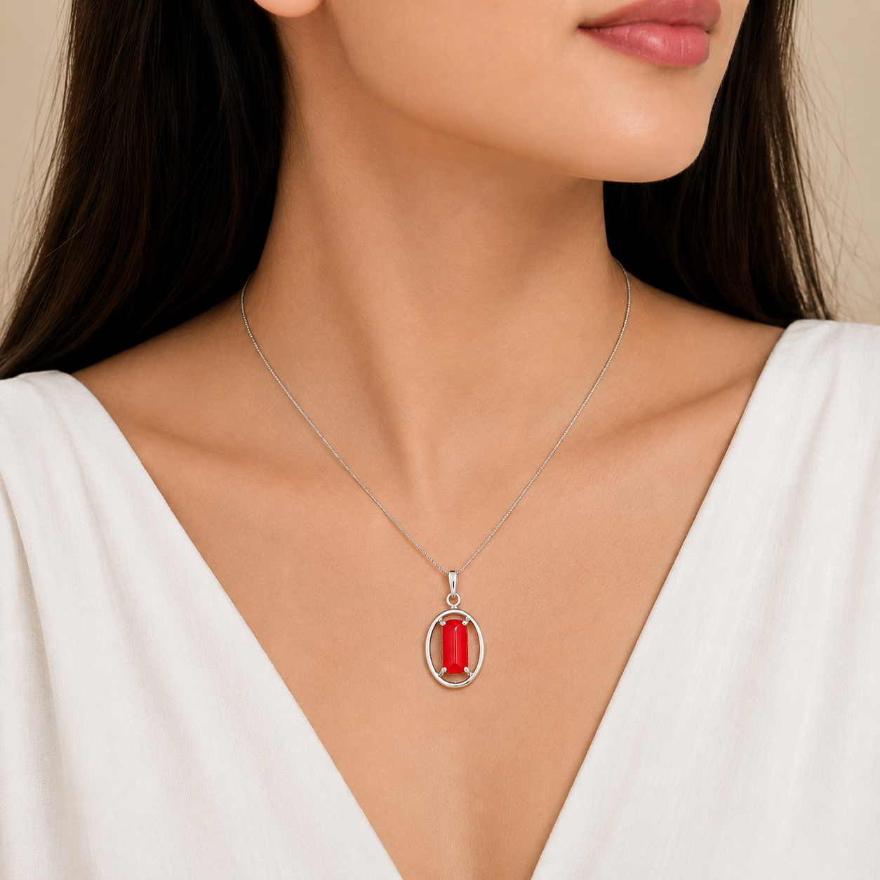 Sterling Silver Coral Pendant & Earring Set