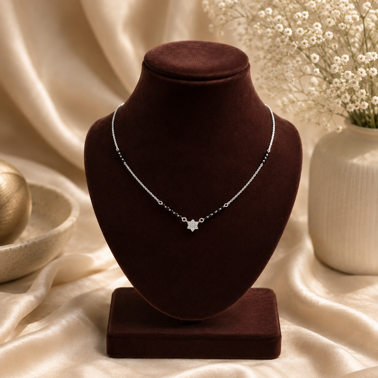 92.5 Silver Flower Gold Plated Mangalsutra