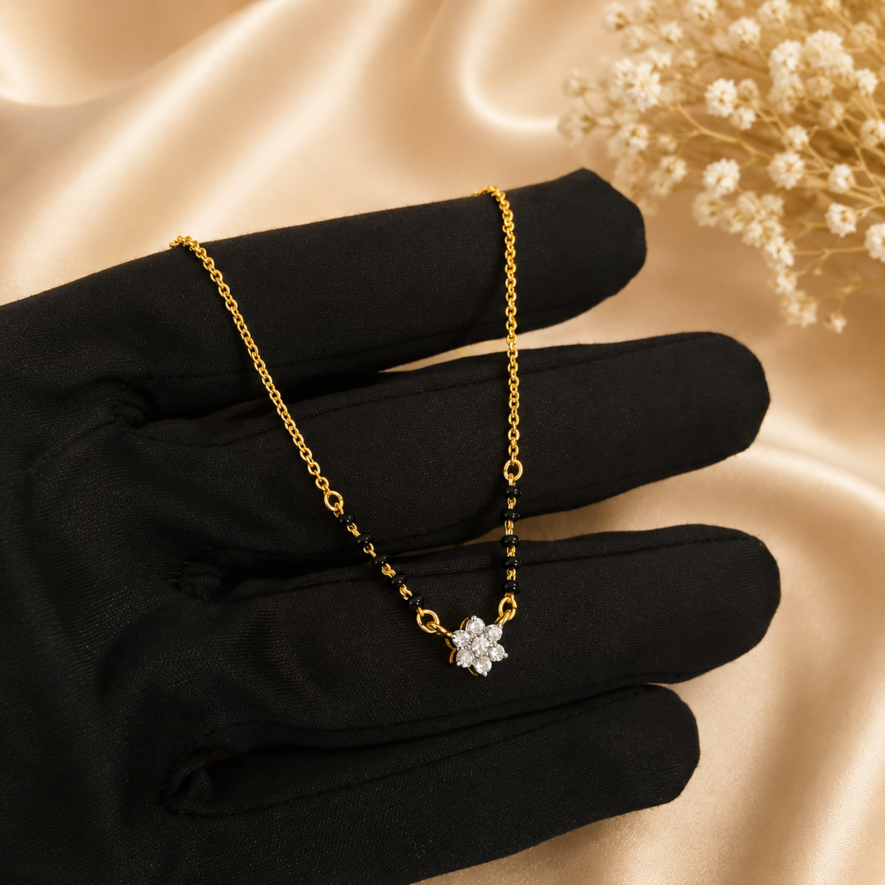 92.5 Silver Flower Gold Plated Mangalsutra