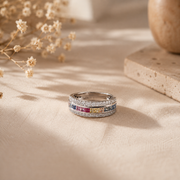 Silver Rainbow Multi-Stone Ring Band