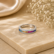 Silver Rainbow Multi-Stone Ring Band