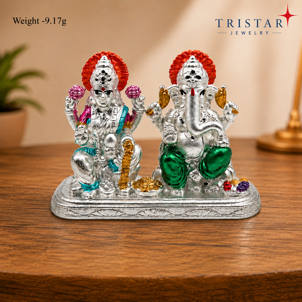 Silver Lakshmi Ganesh Idol Statue