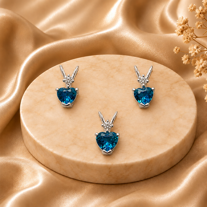 Blue Topaz Sterling Silver Pendant Set