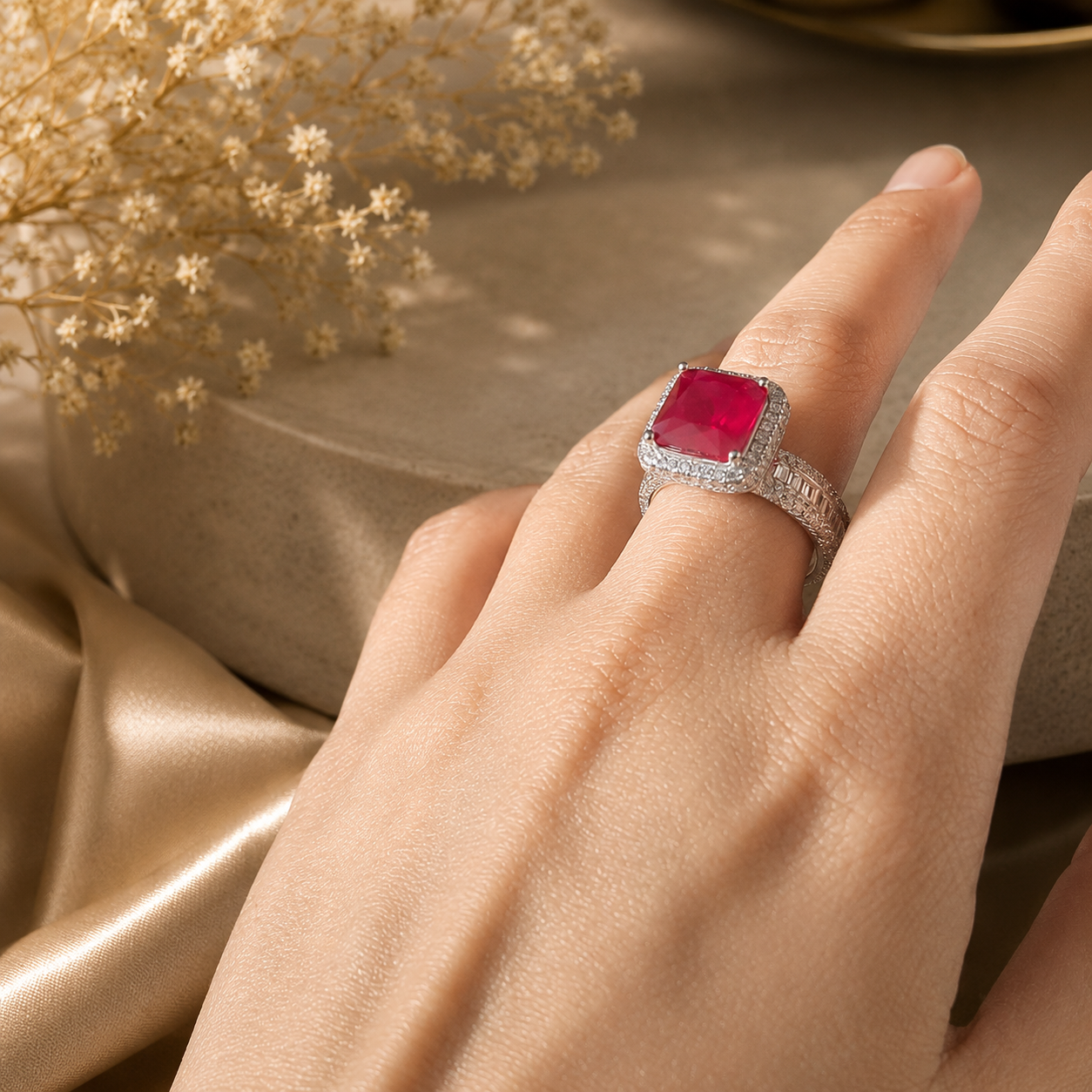 Red Gemstone Cocktail Ring