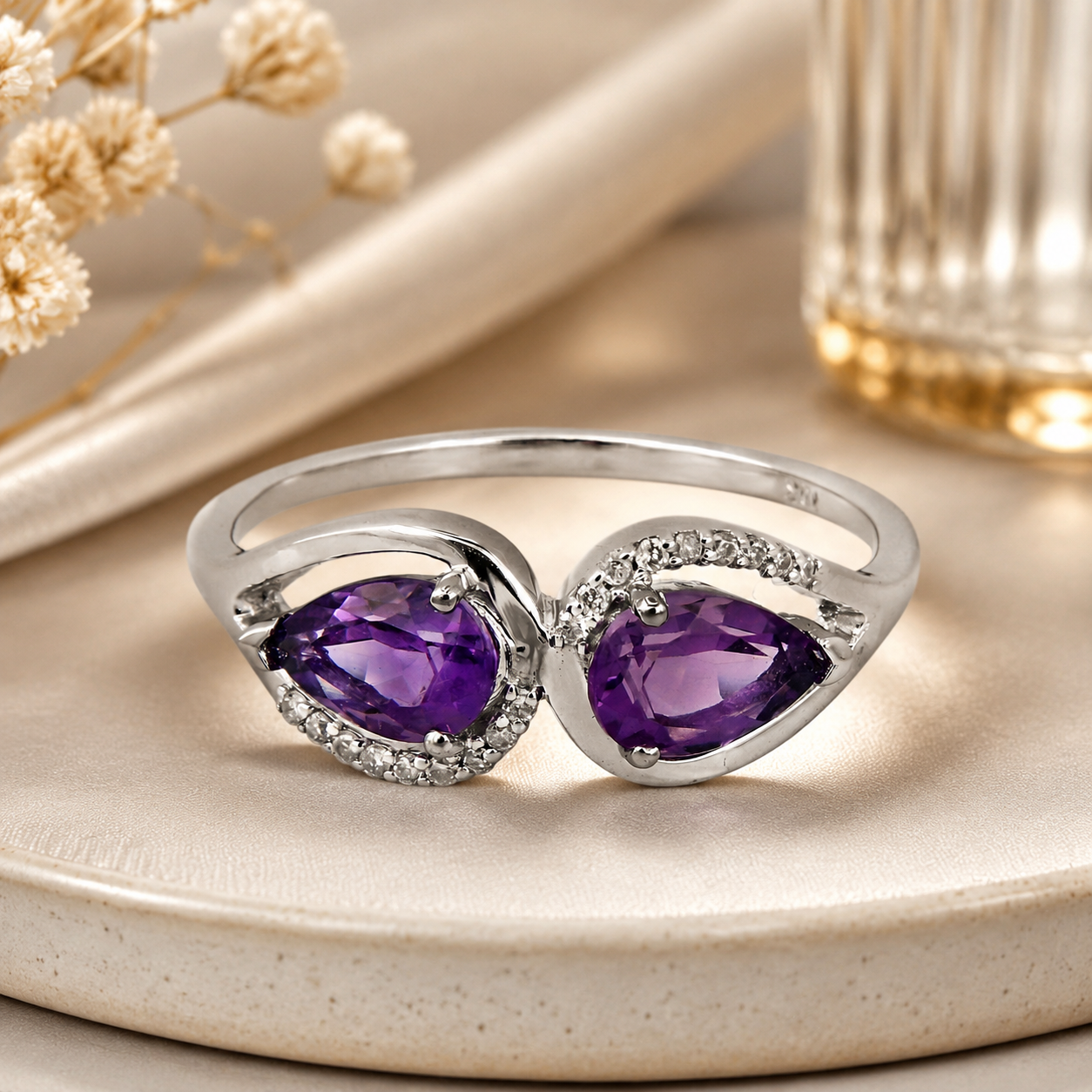 10K Gold Natural Amethyst & Diamond Ring
