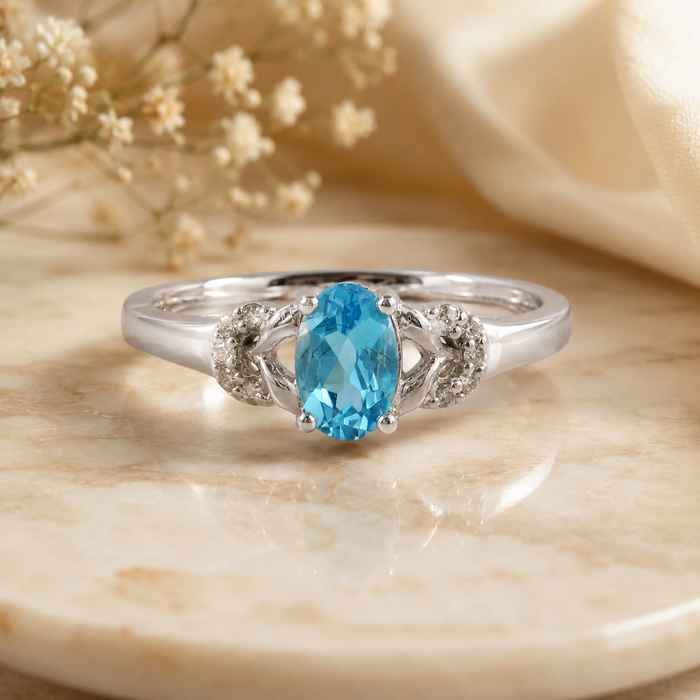 10K Gold Blue Topaz & Diamond Ring