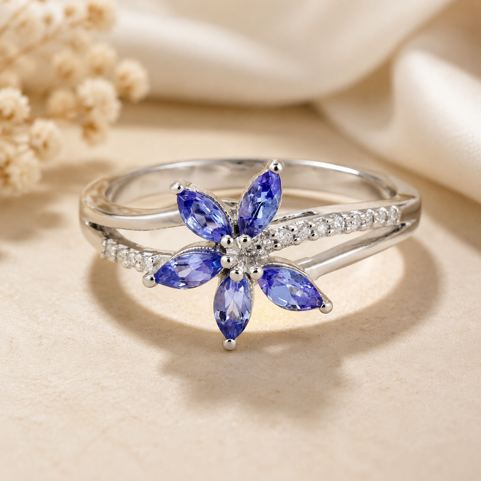 White Gold Tanzanite Floral Ring
