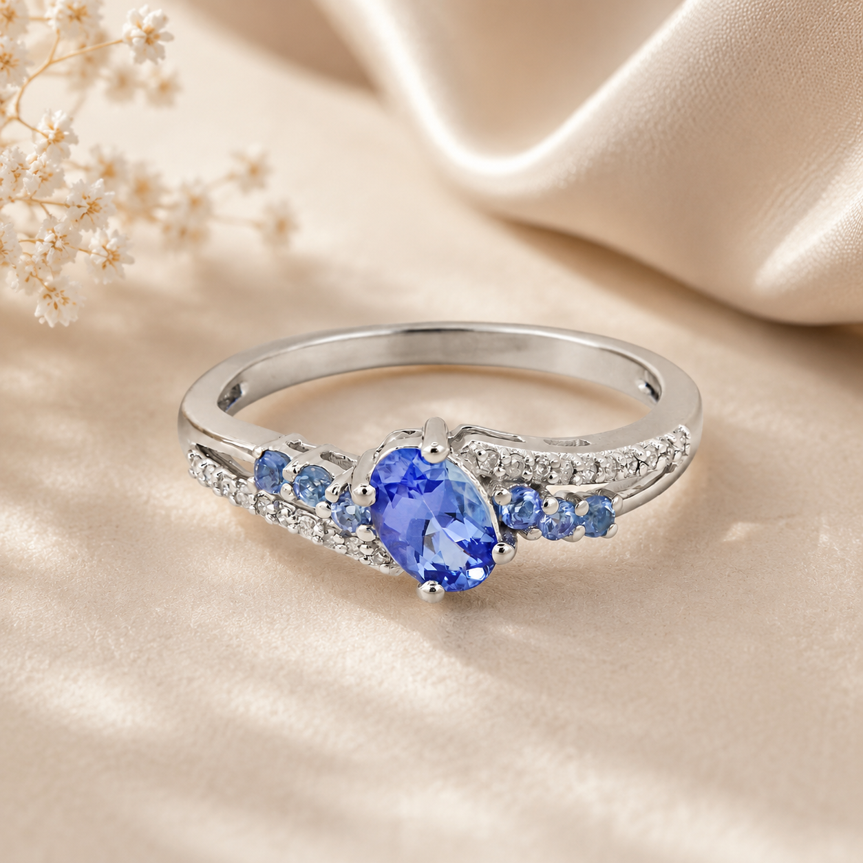White Gold Tanzanite Diamond Ring
