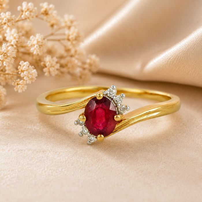 10K Gold Natural Ruby Diamond Ring