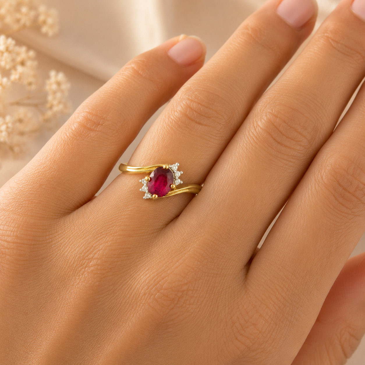 10K Gold Natural Ruby Diamond Ring