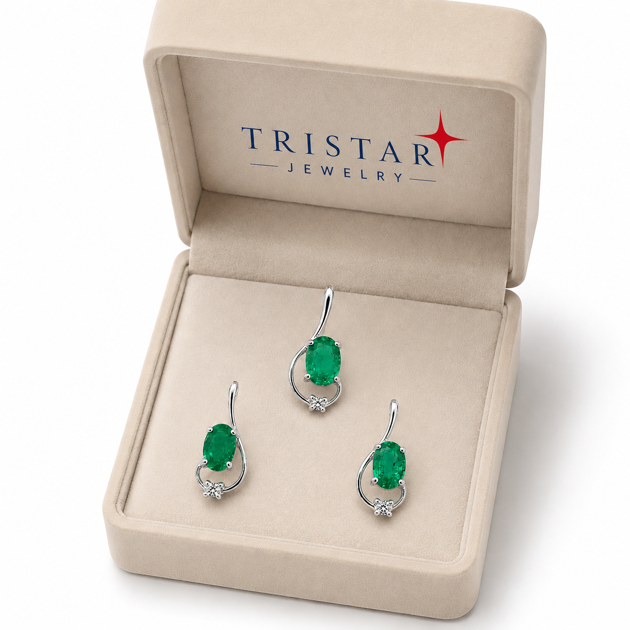 10K Gold Emerald & Diamond Pendant Set