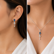 Gold Blue Topaz Gemstone Pendant & Earrings Set