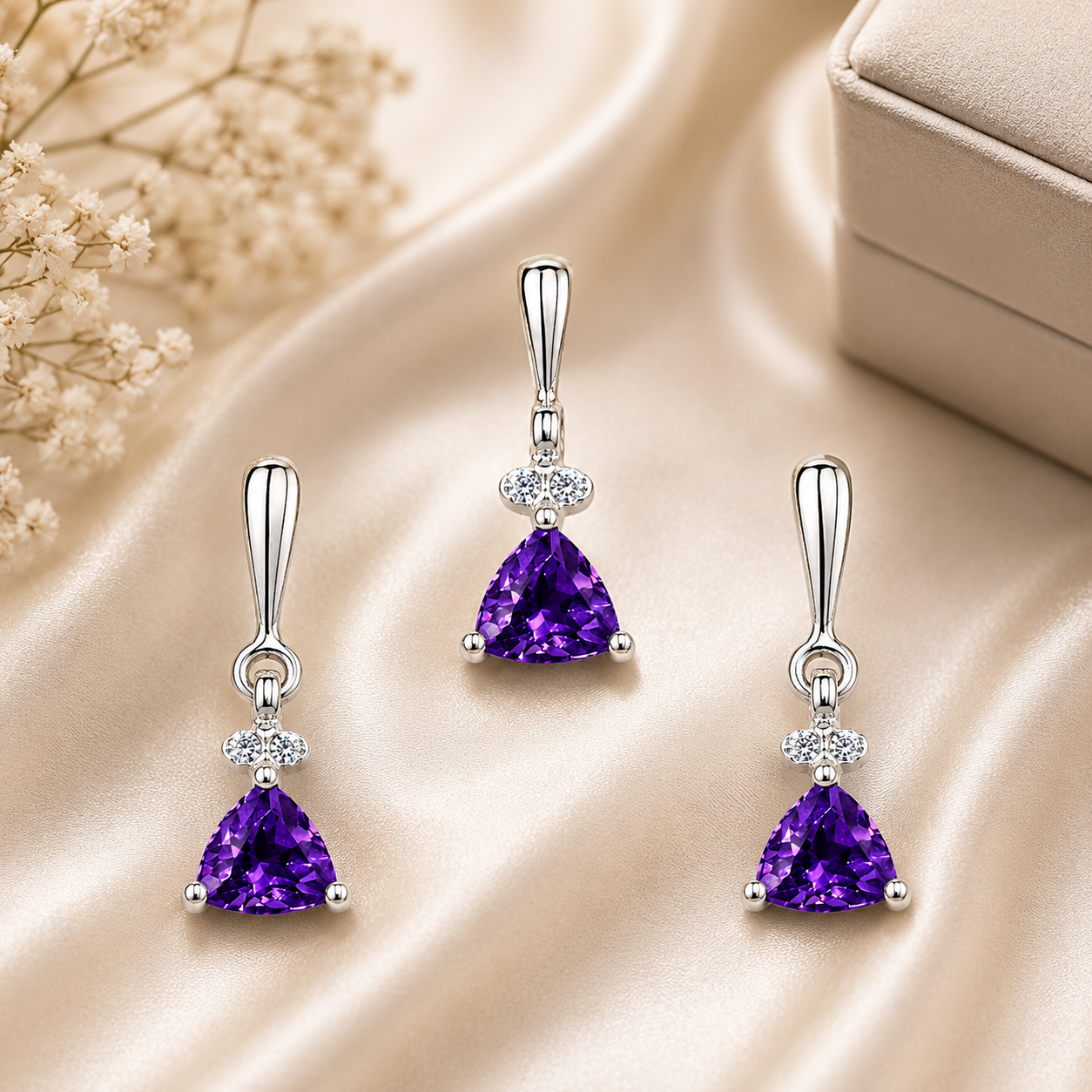 10K Gold Amethyst Diamond Pendant Set