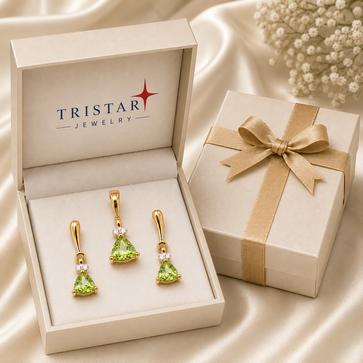 Natural Peridot Gemstone 10K Gold Set