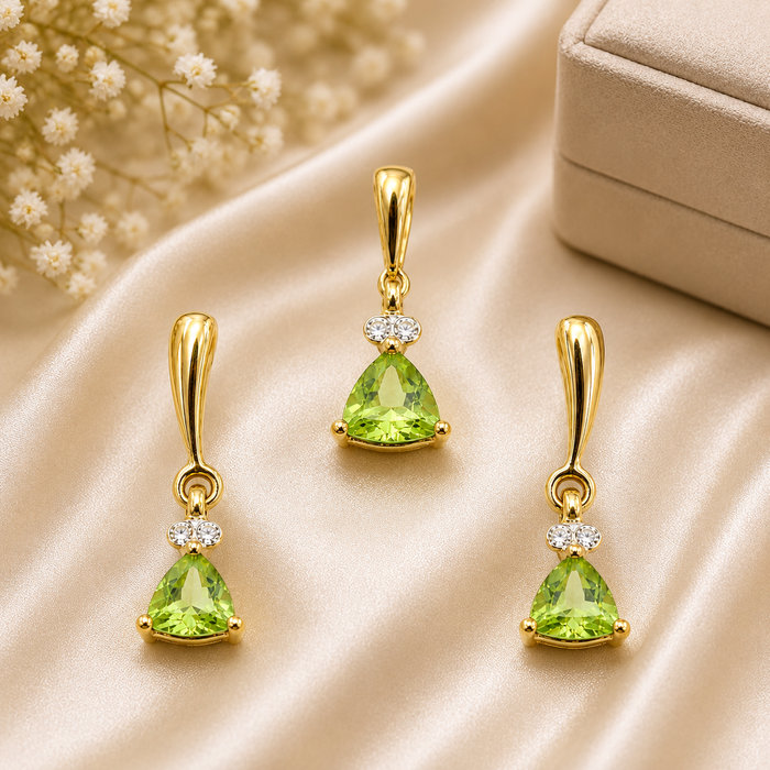 Natural Peridot Gemstone 10K Gold Set