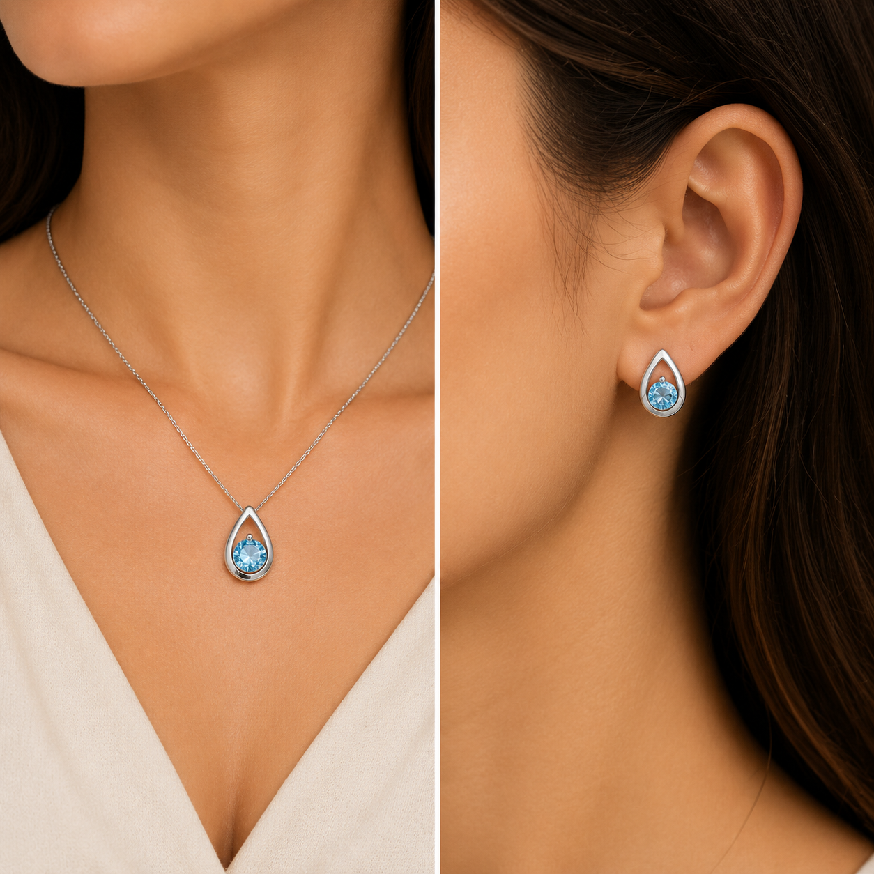 Blue Topaz Gemstone Pendant Set
