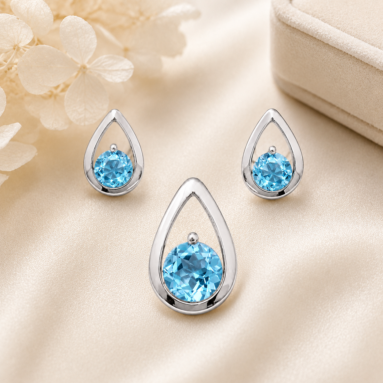 Blue Topaz Gemstone Pendant Set