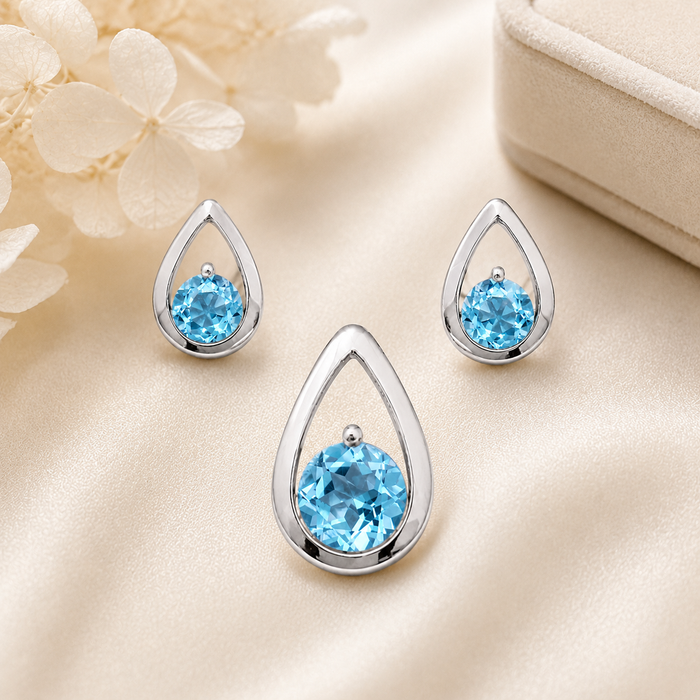 Blue Topaz Gemstone Pendant Set