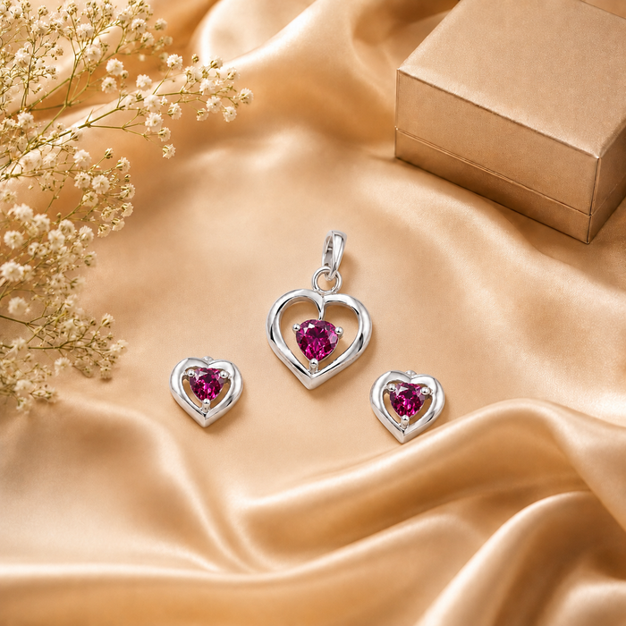 White Gold Heart Pendant Set