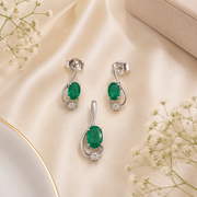10K Gold Emerald & Diamond Pendant Set