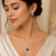 Natural Blue Sapphire & Diamond Pendant Set