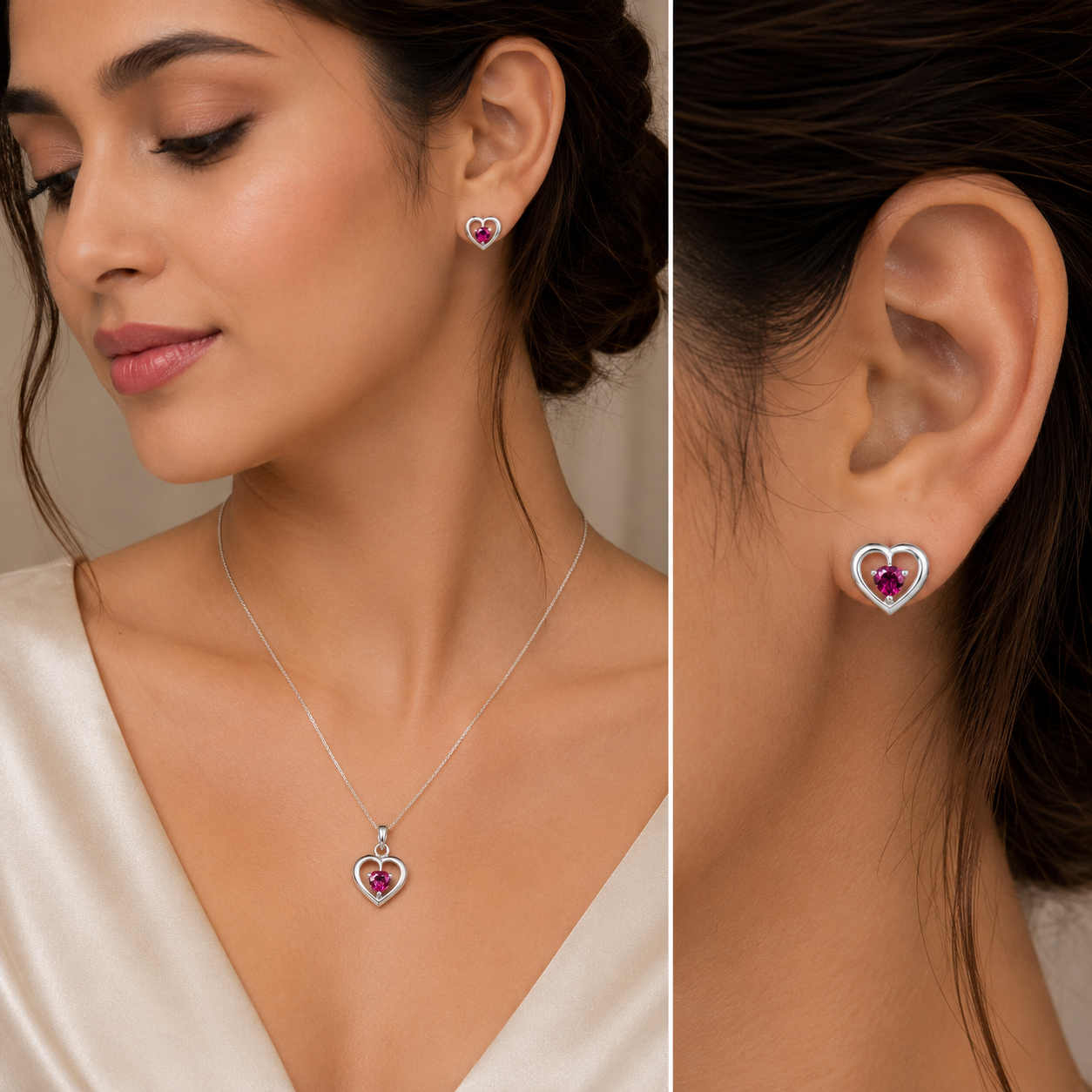 White Gold Heart Pendant Set