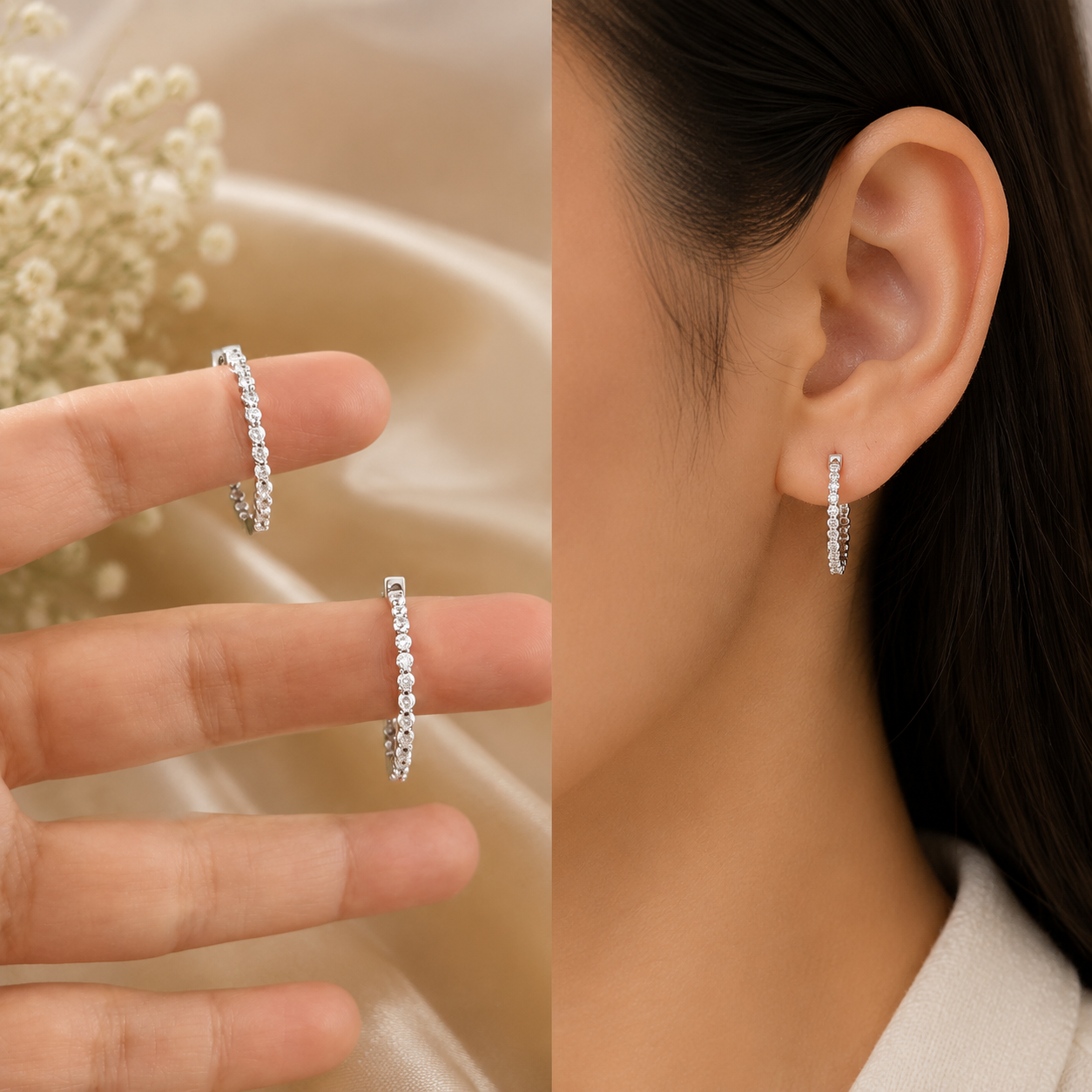 Silver CZ Hoop Earrings