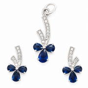 Natural Blue Sapphire & Diamond Pendant Set